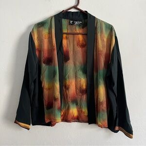 Dina Kohn | 100% Silk Hand painted Open Jacket | Black/Orange/Green | One Size